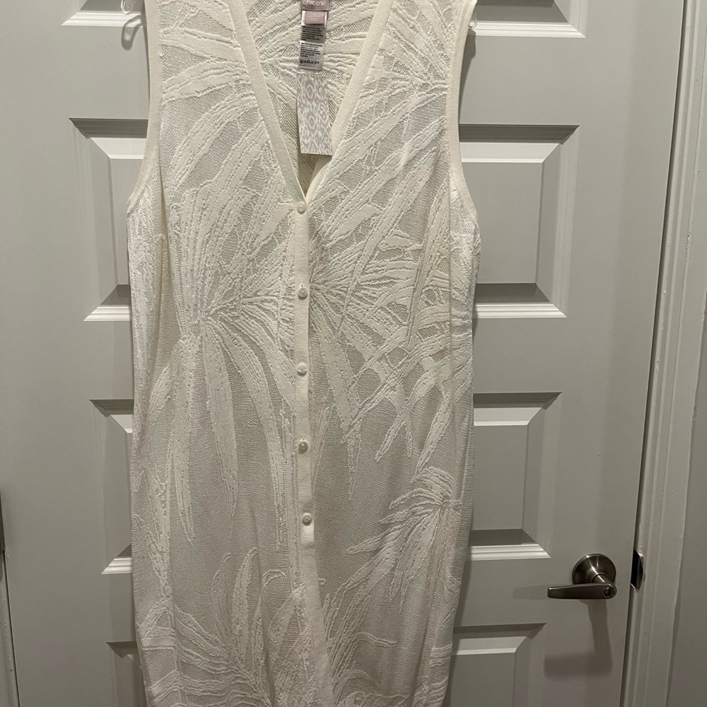 ❤️🤍❤️Chico's Ivory Textured Button-Front Midi Dress❤️🤍❤️